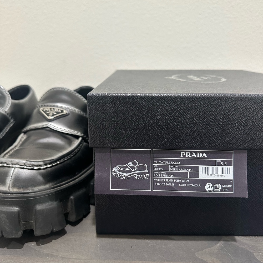 Prada Monolith brushed leather loafers chunky rubber sole Prada sz 9.5/ US 10.5 - Picture 6 of 13